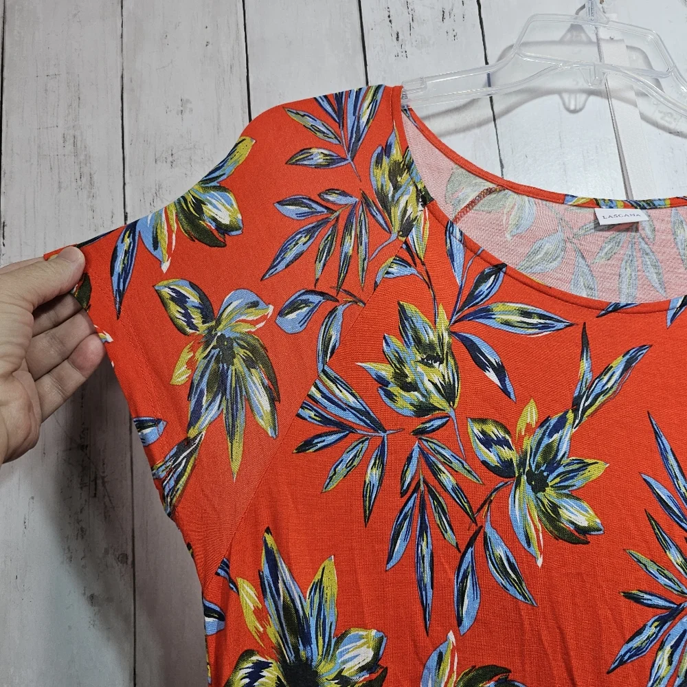 Lascana Tropical Orange/Red Floral Short Sleeve Pullover Knit Dress Size 8. - Picture 4 of 10